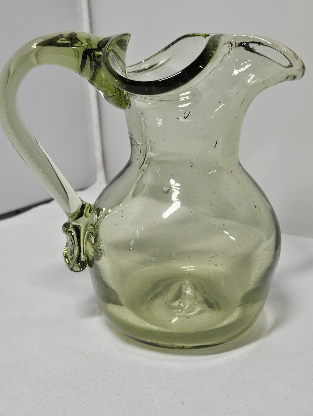 Vintage Handblown Green Art Glass Colonial  Mini Pitcher Creamer 5"